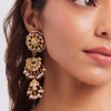 Gold Plated Kundan Studded And Dangling Beads Choker Necklace Set