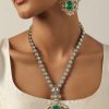 Blue Two Tone Polki Long Necklace Set With Emerald Pendant