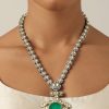 Blue Two Tone Polki Long Necklace Set With Emerald Pendant