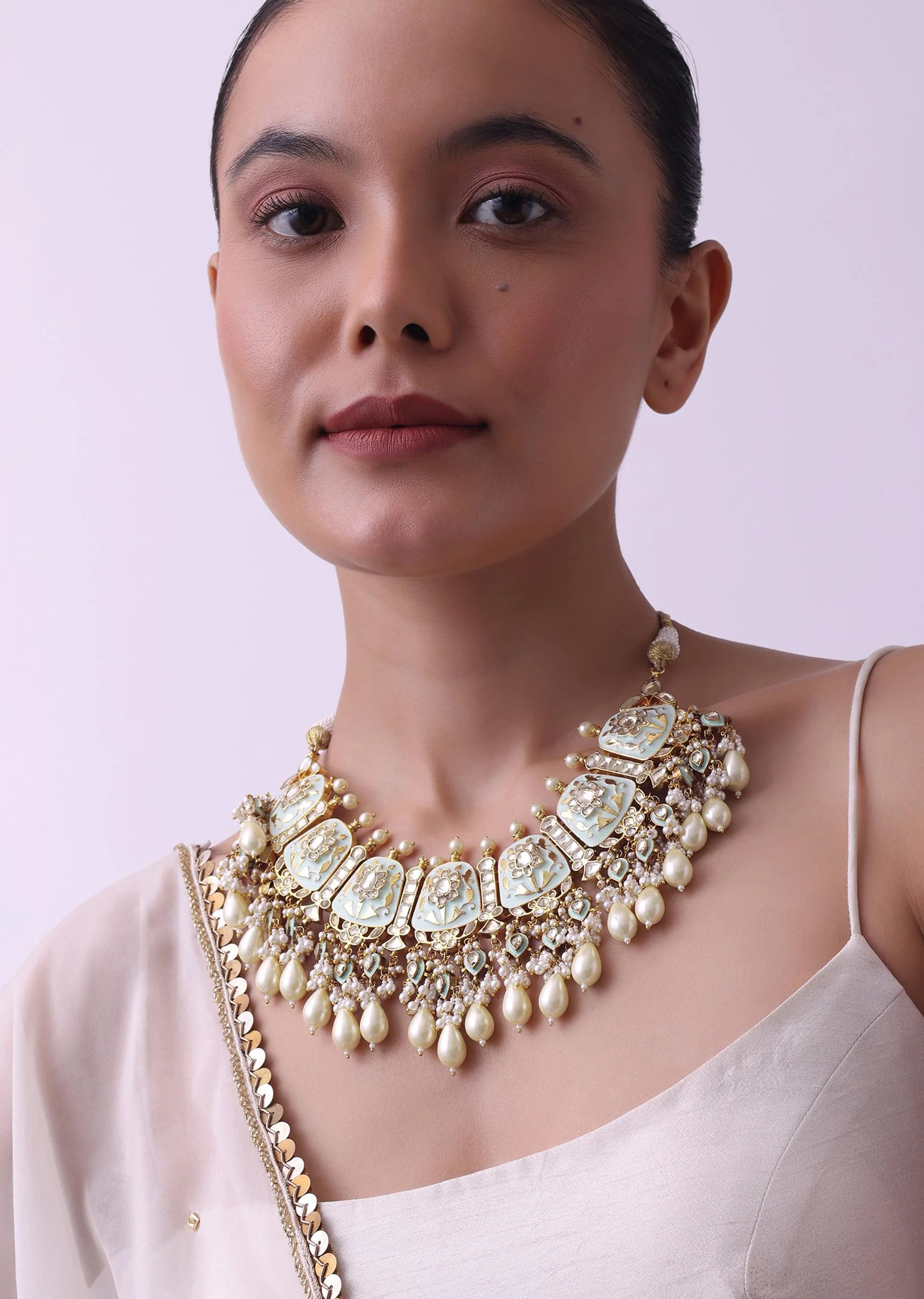 12195-gold-finish-kundan-necklace-with-meenakari-work-1.webp Gold Finish Kundan Necklace With Meenakari Work