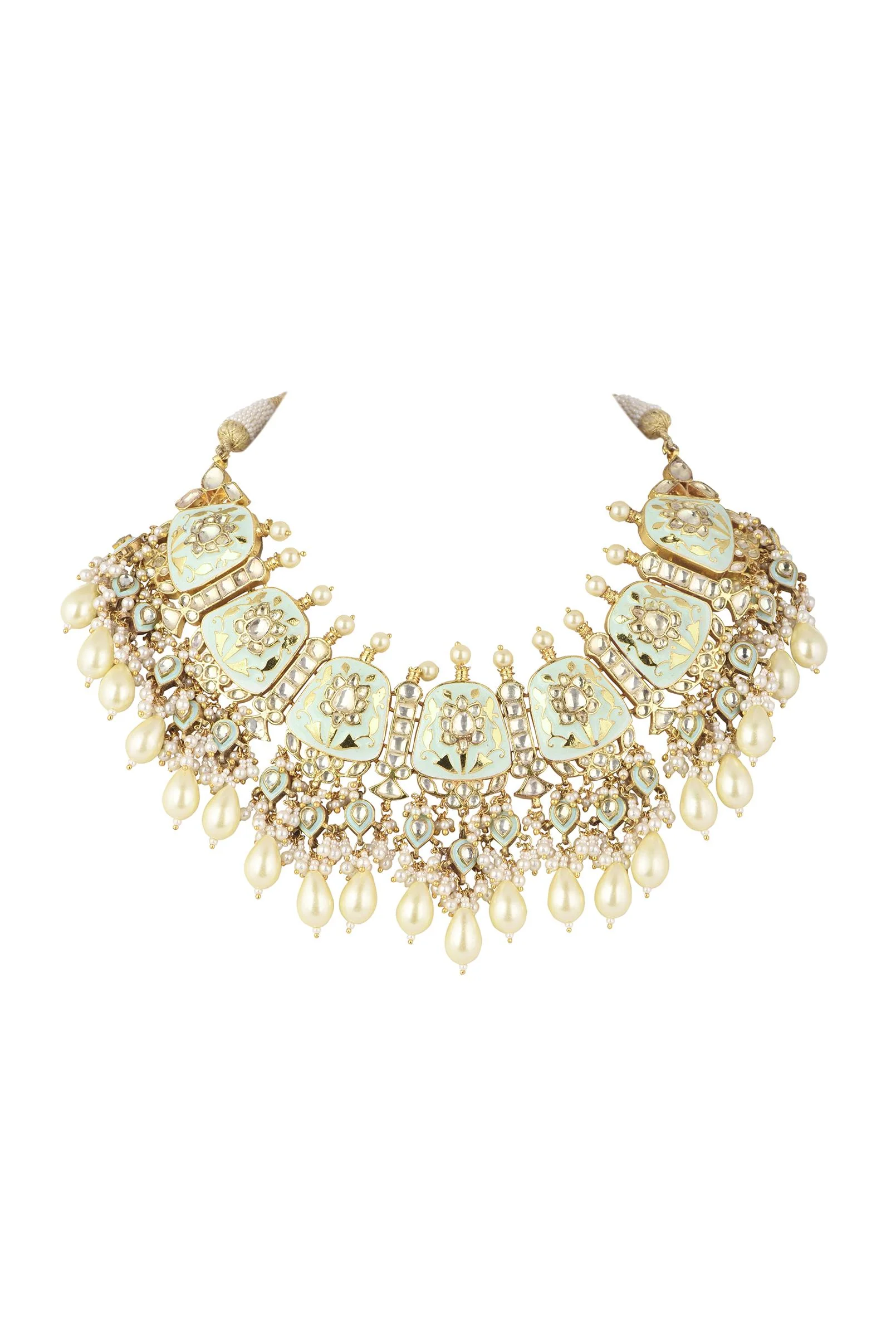 Gold Finish Kundan Necklace With Meenakari Work