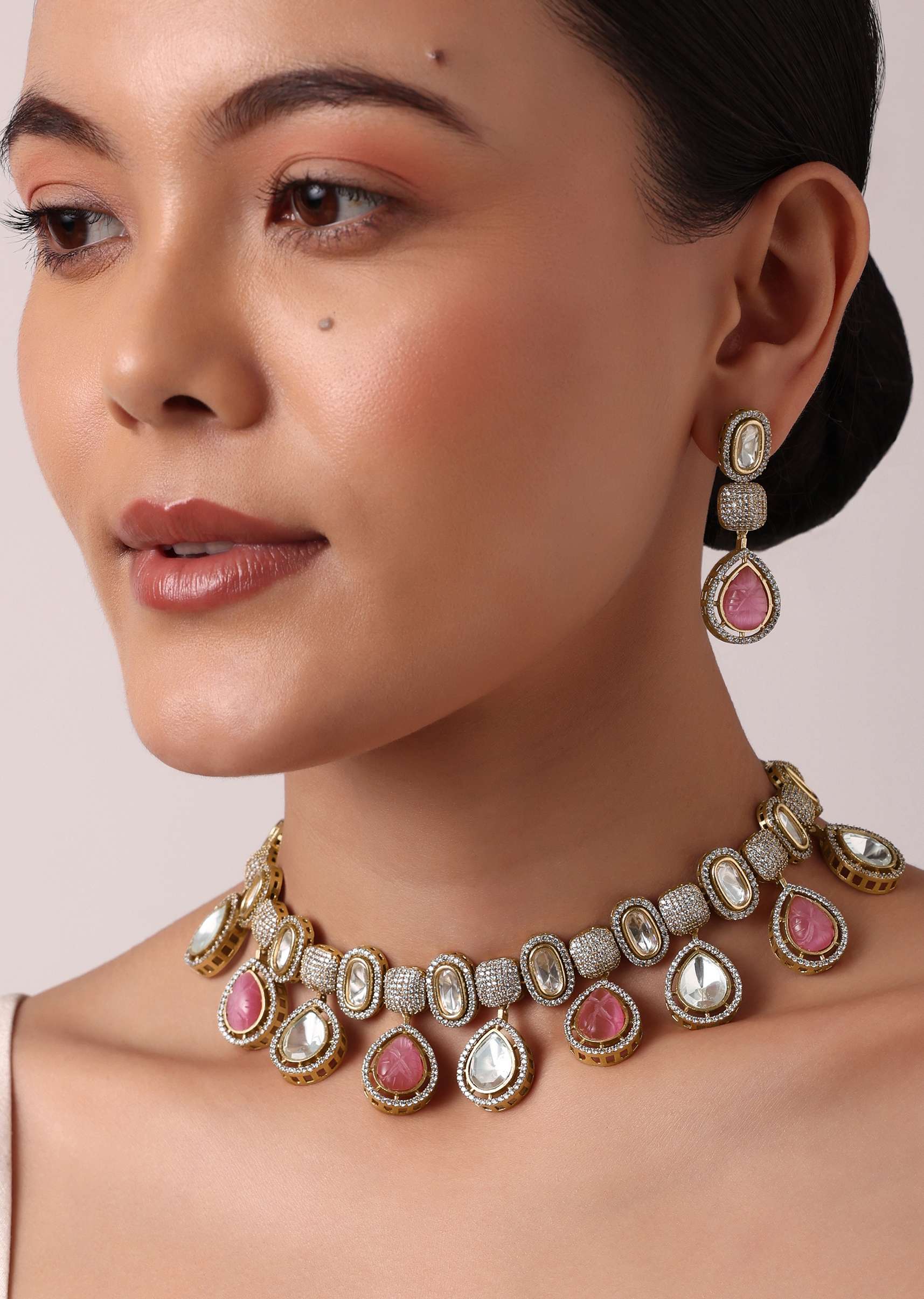 Multicolor Polki Choker Set With Kundan