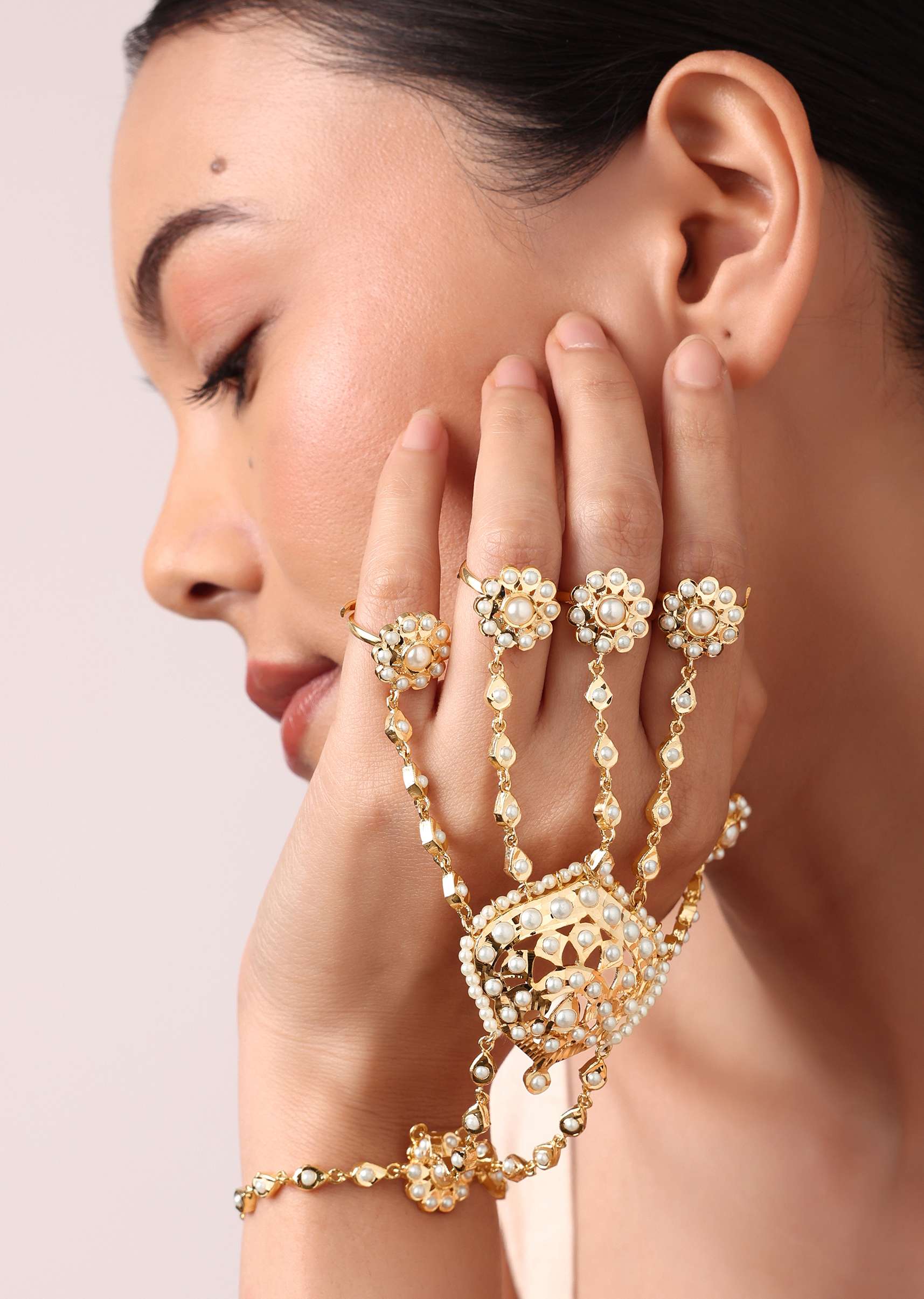 12199-multicolor-floral-kundan-hathphool-with-pearls-1.jpg Multicolor Floral Kundan Hathphool With Pearls