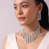 12216-silver-finish-dangling-choker-set-with-faux-diamonds-1.jpg Silver Finish Dangling Choker Set with Faux Diamonds