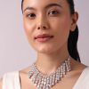 12216-silver-finish-dangling-choker-set-with-faux-diamonds-2.jpg Silver Finish Dangling Choker Set with Faux Diamonds