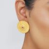 12217-antique-gold-floral-stud-earrings-with-red-zircon-accents-1.jpg Antique Gold Floral Stud Earrings With Red Zircon Accents