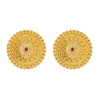 12217-antique-gold-floral-stud-earrings-with-red-zircon-accents-2.webp Antique Gold Floral Stud Earrings With Red Zircon Accents