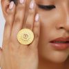 12218-antique-gold-floral-stud-ring-with-zircon-1.jpg Antique Gold Floral Stud Ring With Zircon