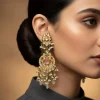 Gold Plated Green Kundan Polki Earrings