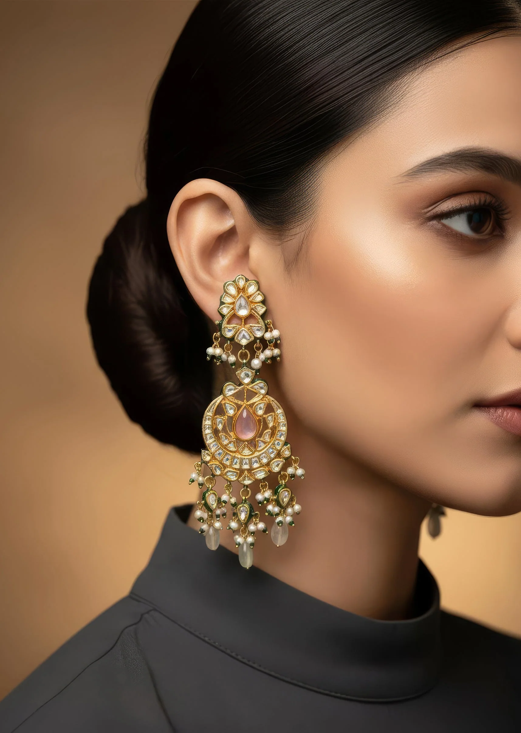 Gold Plated Green Kundan Polki Earrings