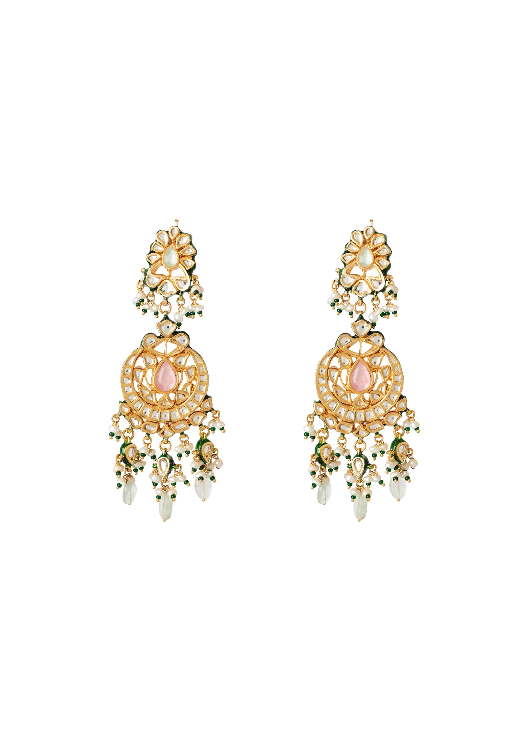 Gold Plated Green Kundan Polki Earrings