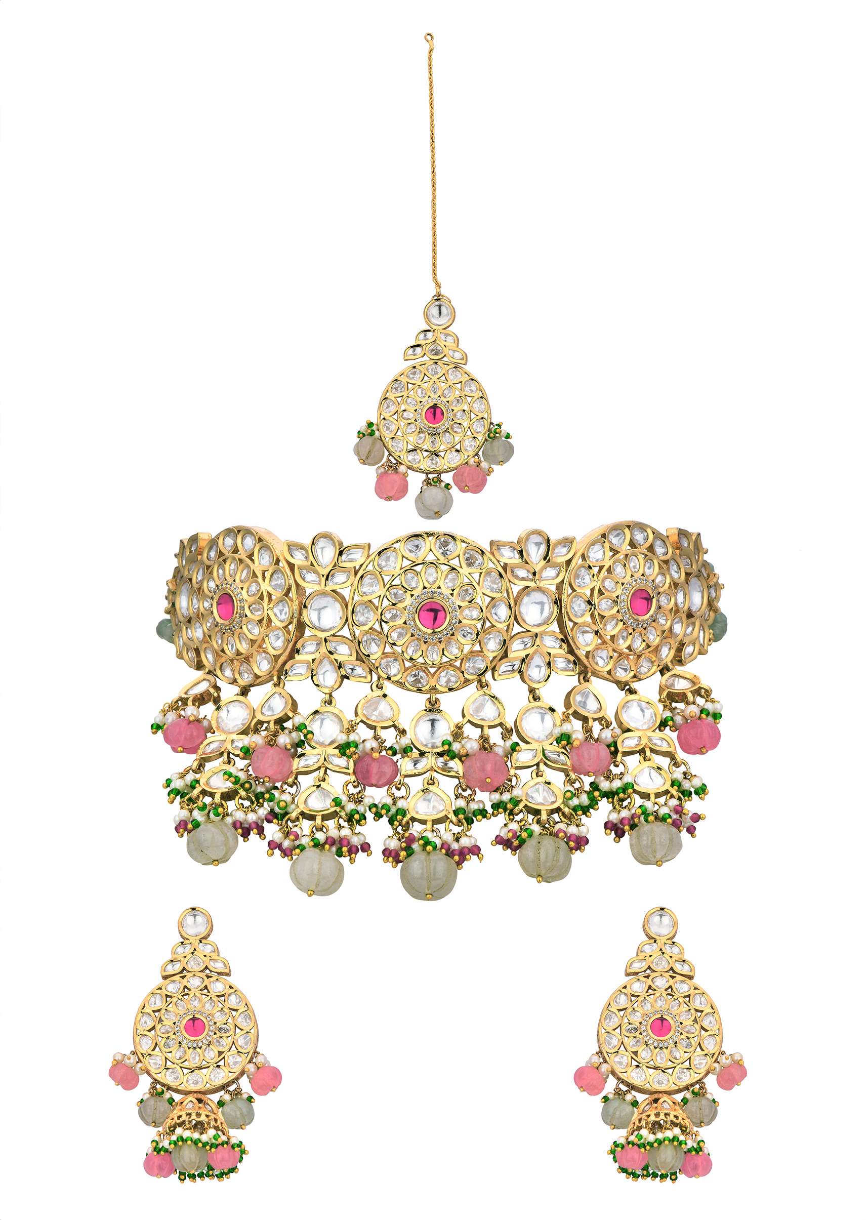 12221-multicolor-choker-set-with-encrusted-kundan-5.jpg Multicolor Choker Set With Encrusted Kundan