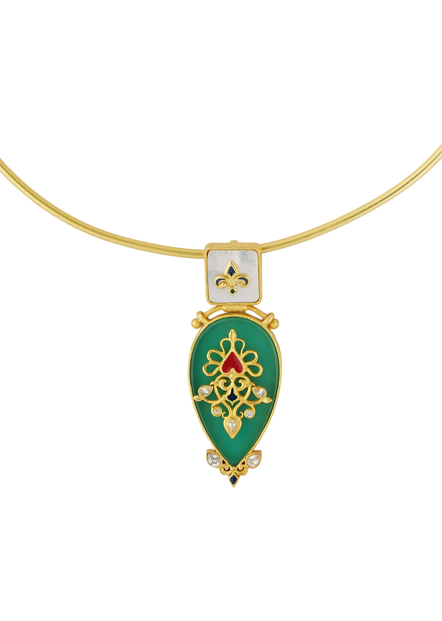 12229-antique-gold-green-collar-necklace-with-zircon-embellishment-2.webp Antique Gold Green Collar Necklace With Zircon Embellishment