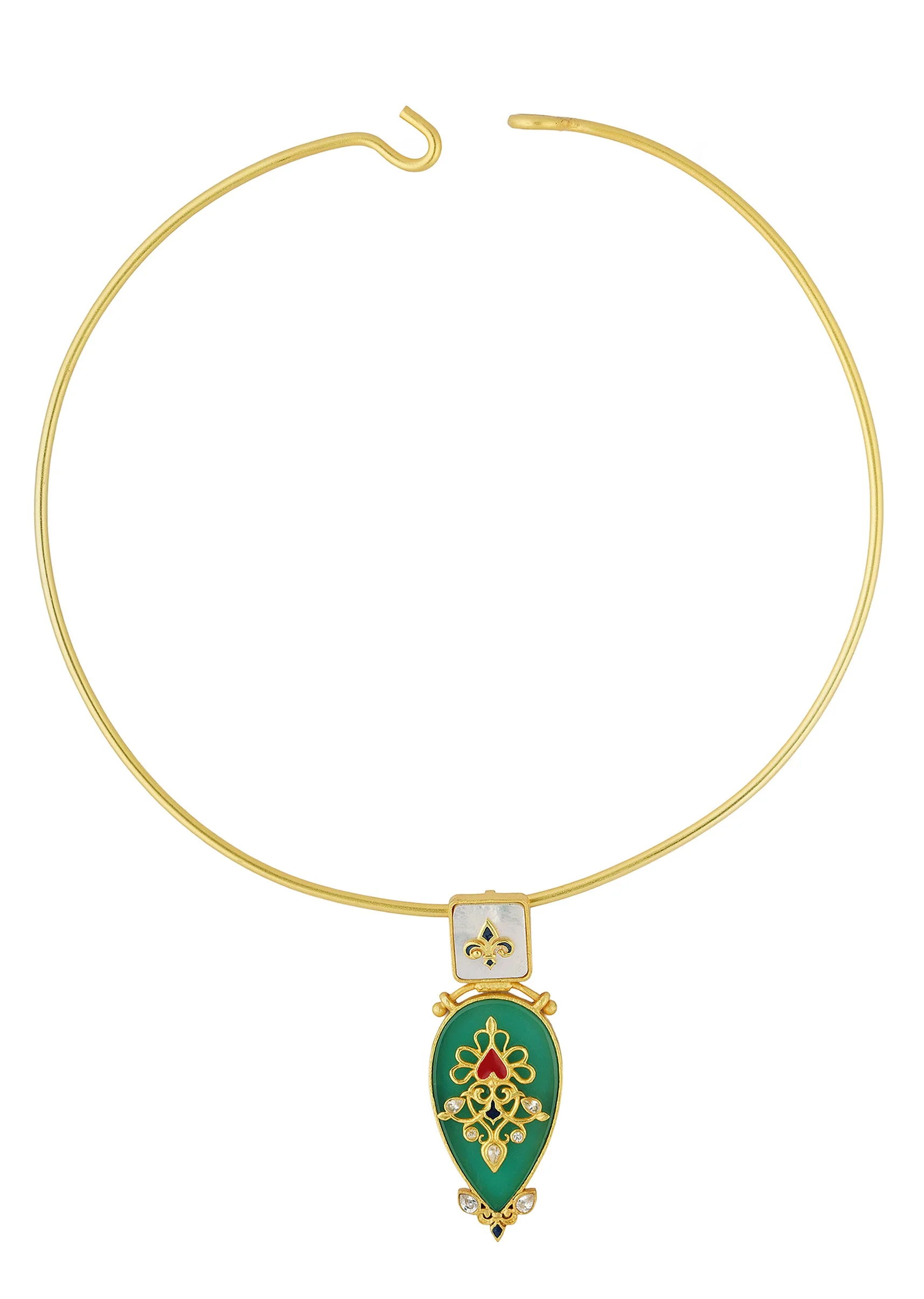 12229-antique-gold-green-collar-necklace-with-zircon-embellishment-3.webp Antique Gold Green Collar Necklace With Zircon Embellishment