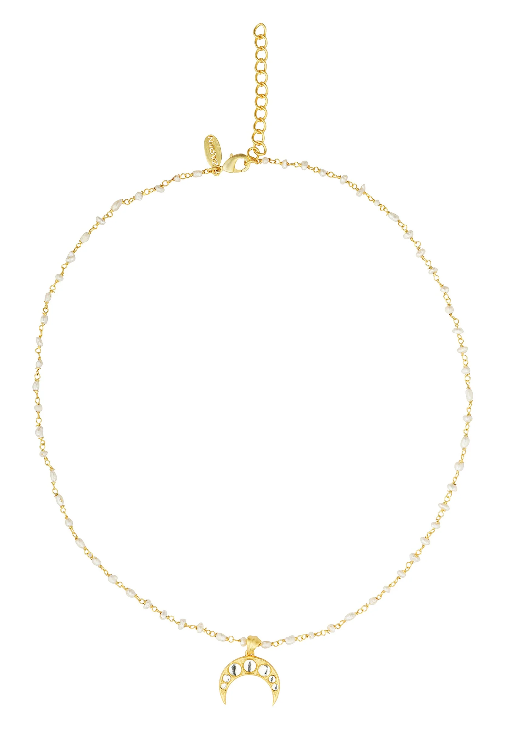 12231-gold-necklace-with-crescent-pendant-and-pearl-chain-2.webp Gold Necklace With Crescent Pendant And Pearl Chain