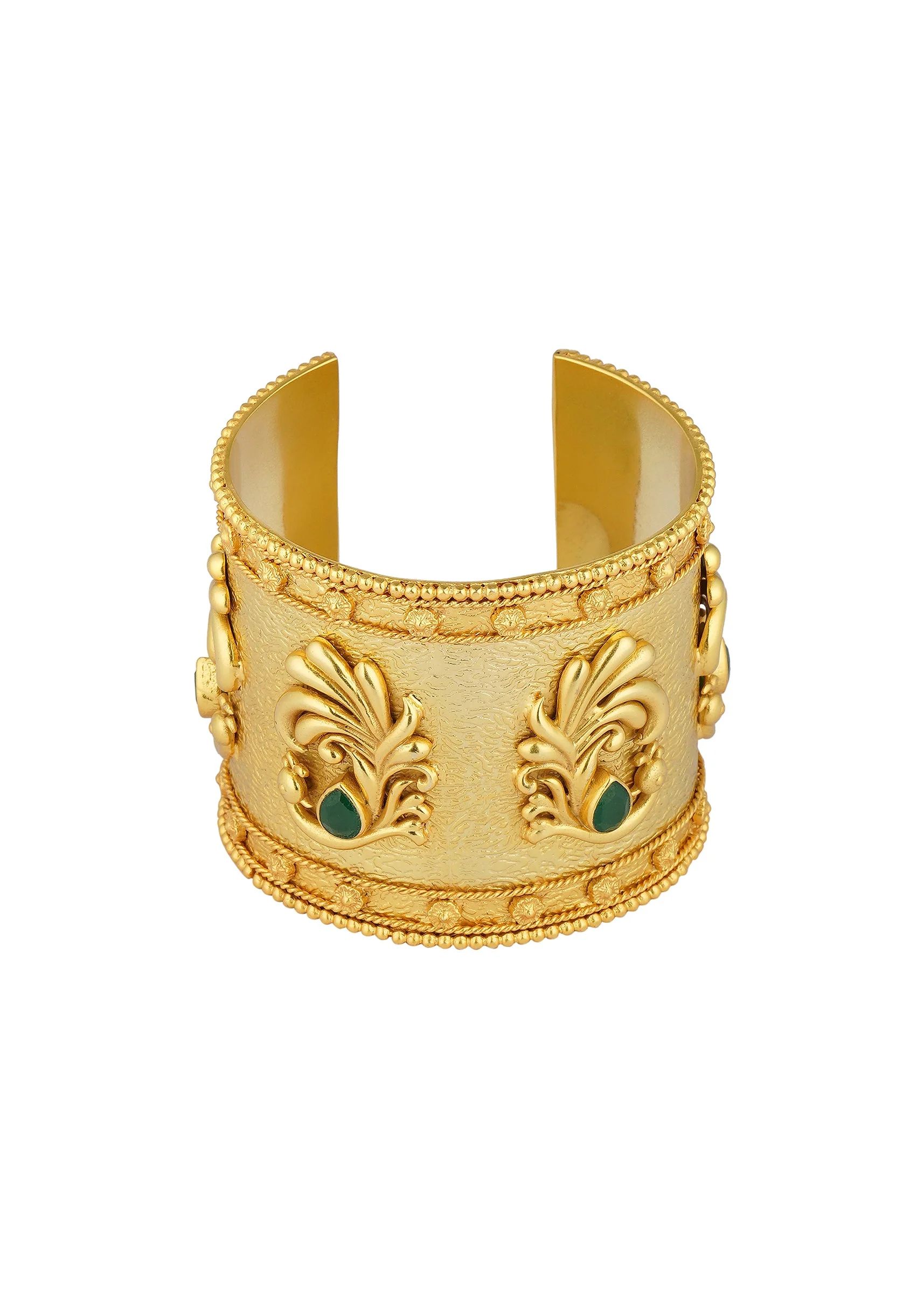 12234-antique-gold-cuff-bracelet-with-peacock-motifs-and-zircon-accents-2.webp Antique Gold Cuff Bracelet With Peacock Motifs And Zircon Accents