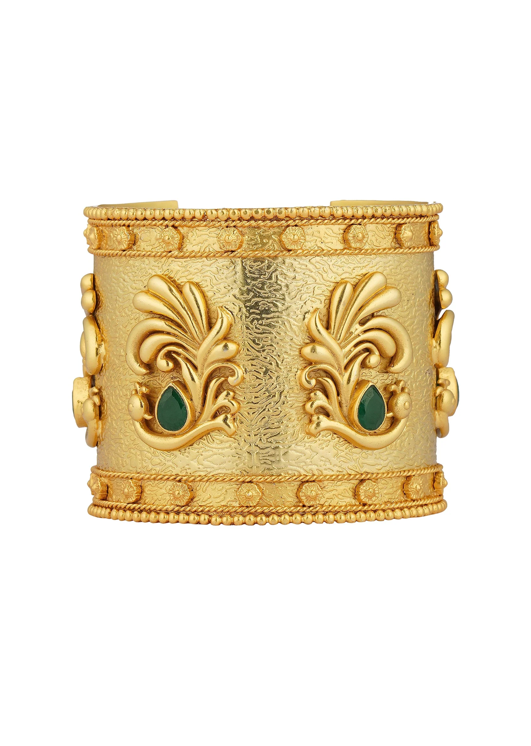 12234-antique-gold-cuff-bracelet-with-peacock-motifs-and-zircon-accents-3.webp Antique Gold Cuff Bracelet With Peacock Motifs And Zircon Accents