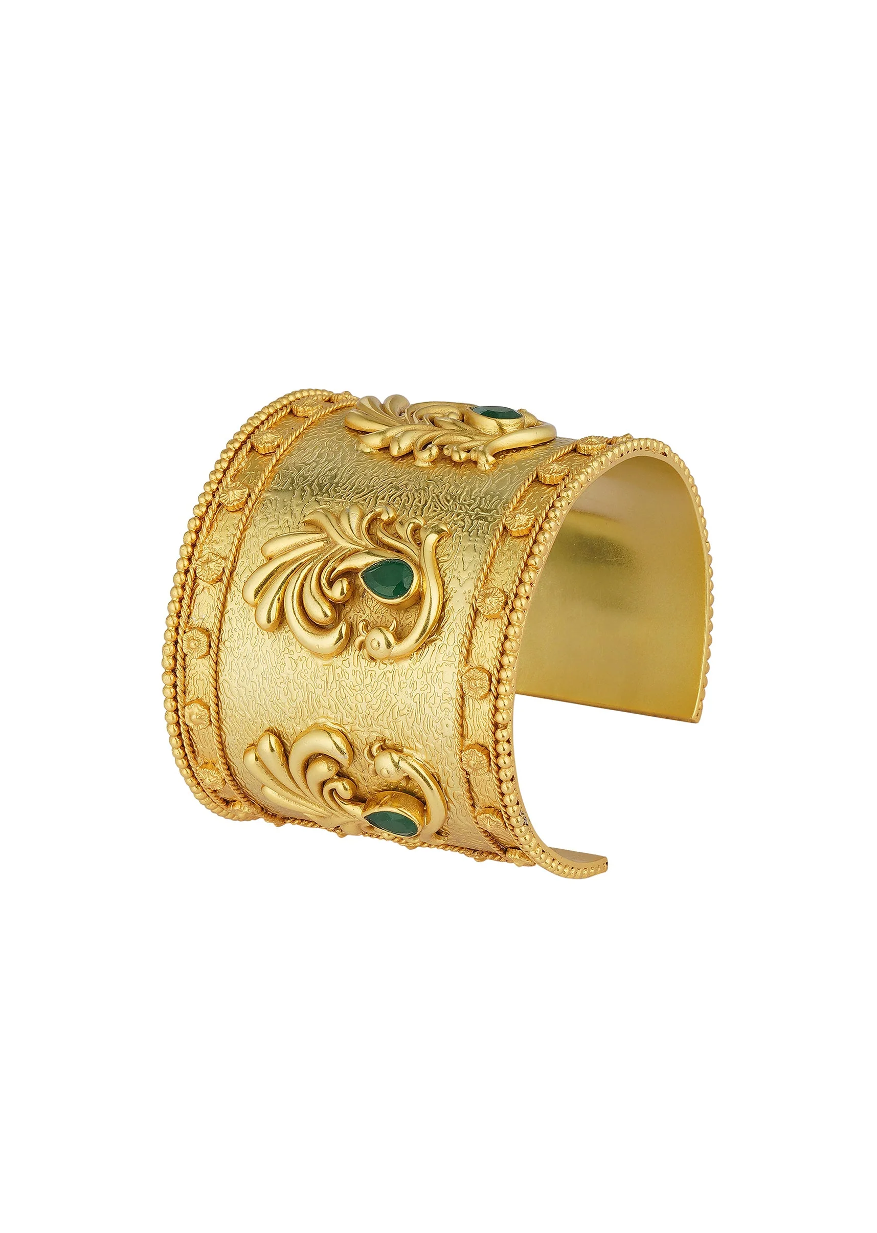 12234-antique-gold-cuff-bracelet-with-peacock-motifs-and-zircon-accents-4.webp Antique Gold Cuff Bracelet With Peacock Motifs And Zircon Accents