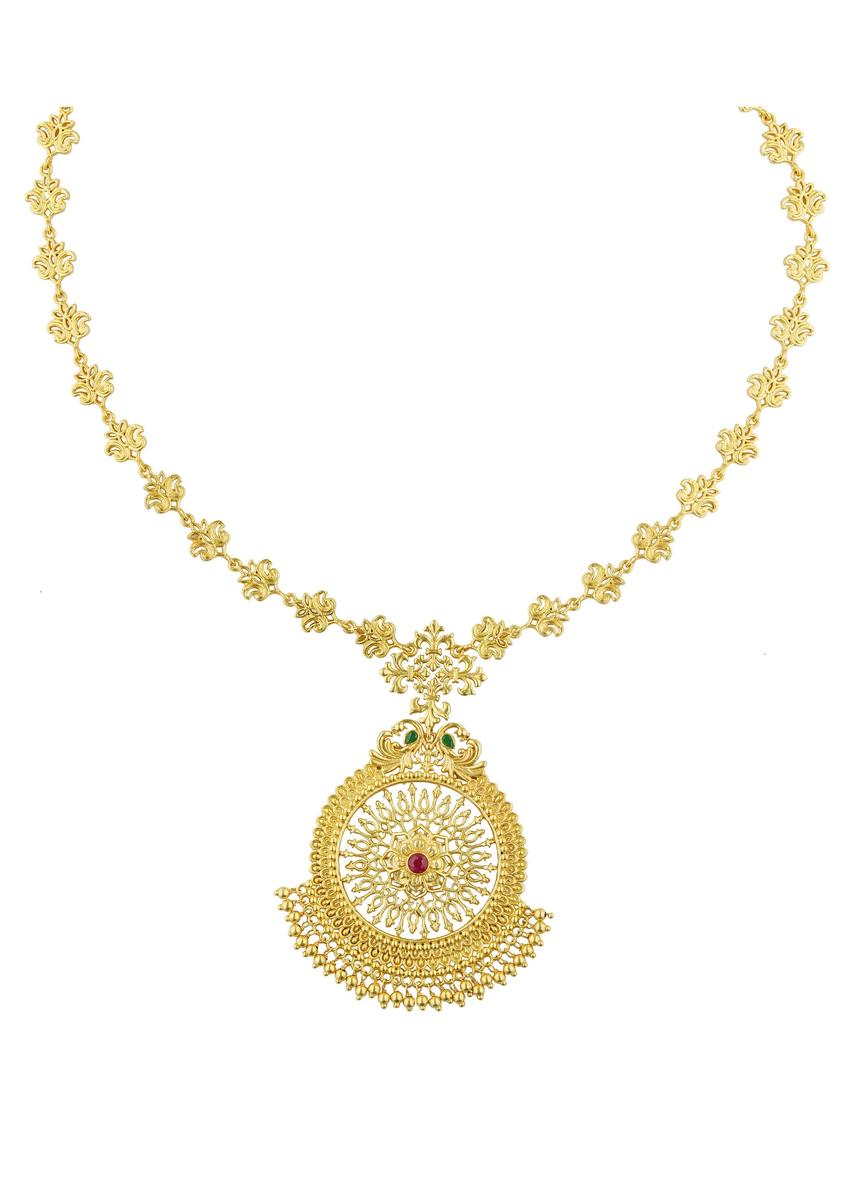12237-antique-gold-pendant-necklace-with-traditional-chola-inspired-design-2.webp Antique Gold Pendant Necklace With Traditional Chola Inspired Design