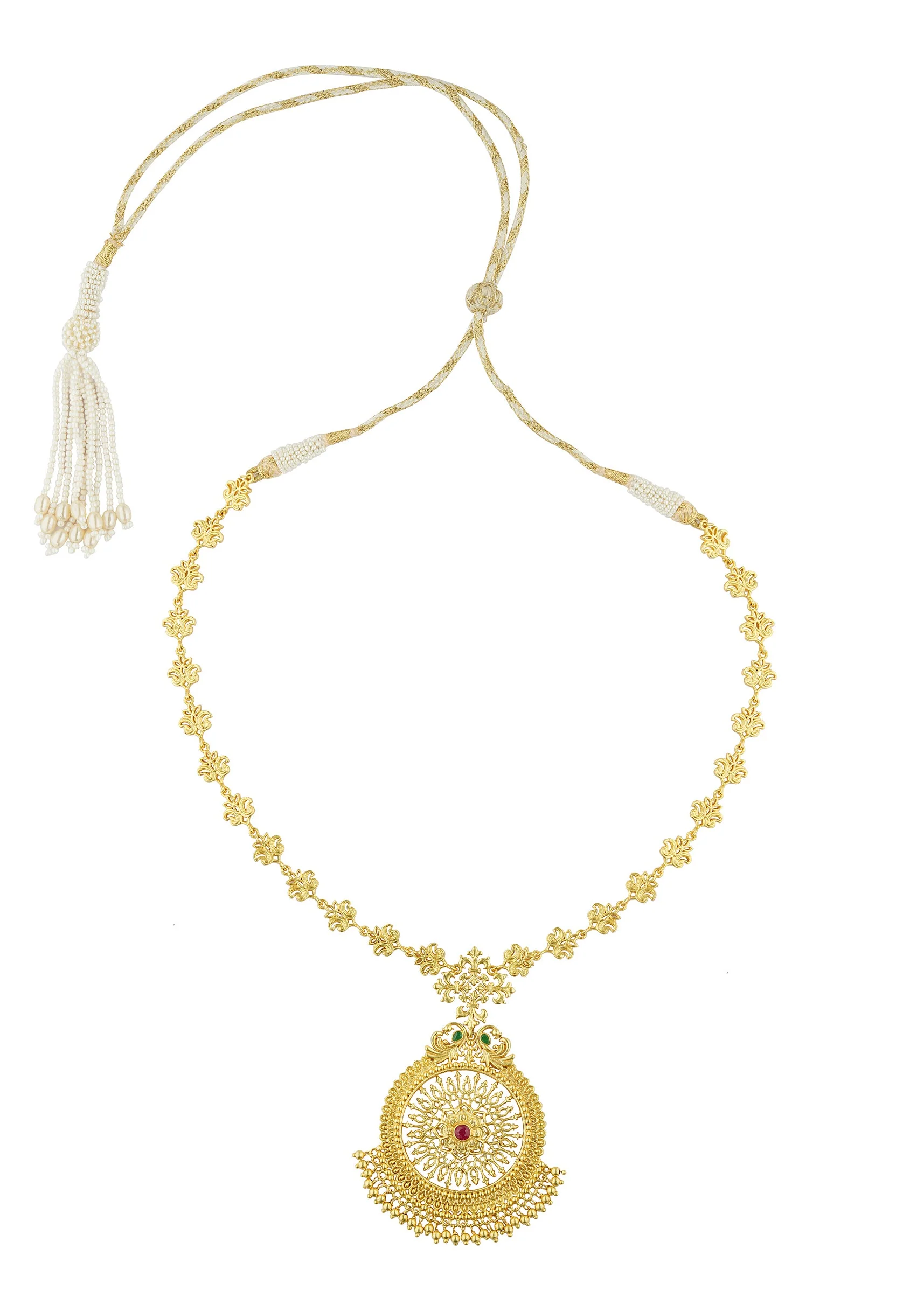 12237-antique-gold-pendant-necklace-with-traditional-chola-inspired-design-3.webp Antique Gold Pendant Necklace With Traditional Chola Inspired Design