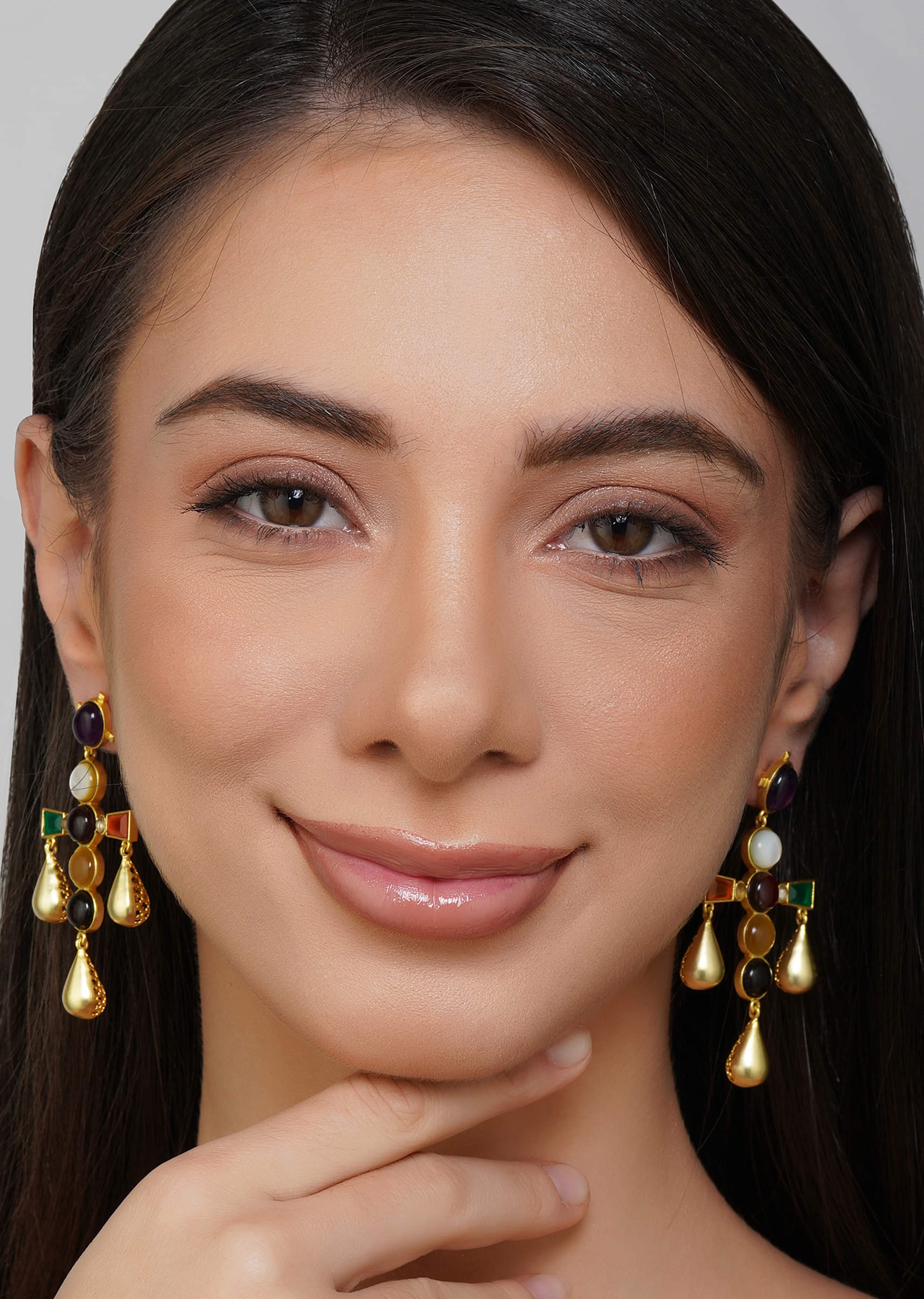 12239-gold-multi-navratna-earrings-1.jpg Gold Multi Navratna Earrings