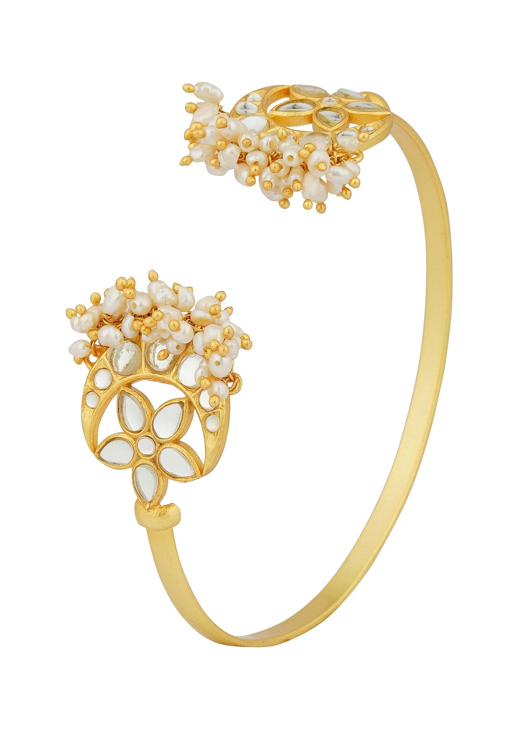 12241-gold-chaand-phool-bracelet-with-mirror-polki-and-pearls-2.webp Gold Chaand Phool Bracelet With Mirror Polki And Pearls