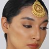 12243-antique-gold-maang-tikka-with-zircon-accents-1.jpg Antique Gold Maang Tikka With Zircon Accents