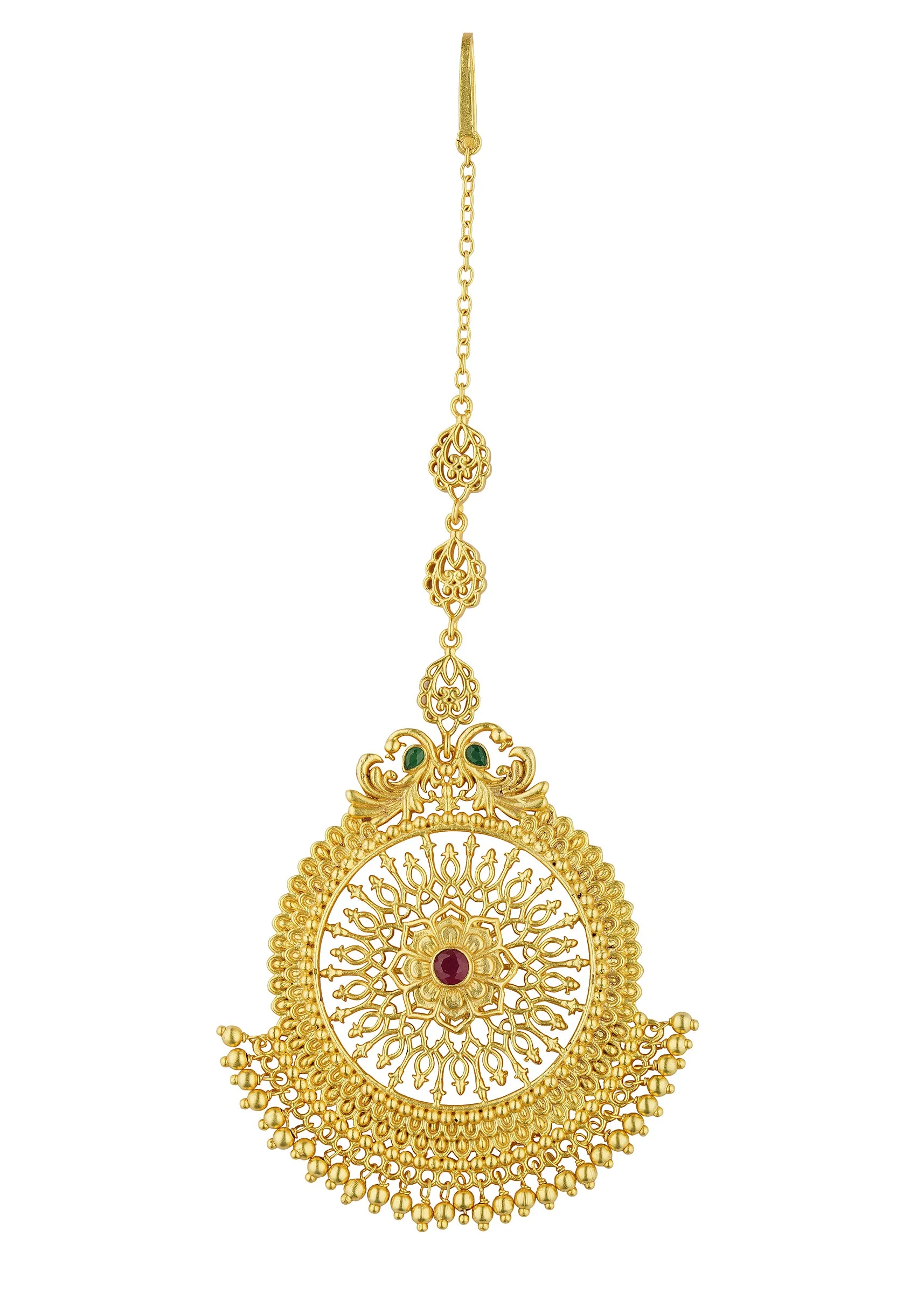 12243-antique-gold-maang-tikka-with-zircon-accents-2.webp Antique Gold Maang Tikka With Zircon Accents