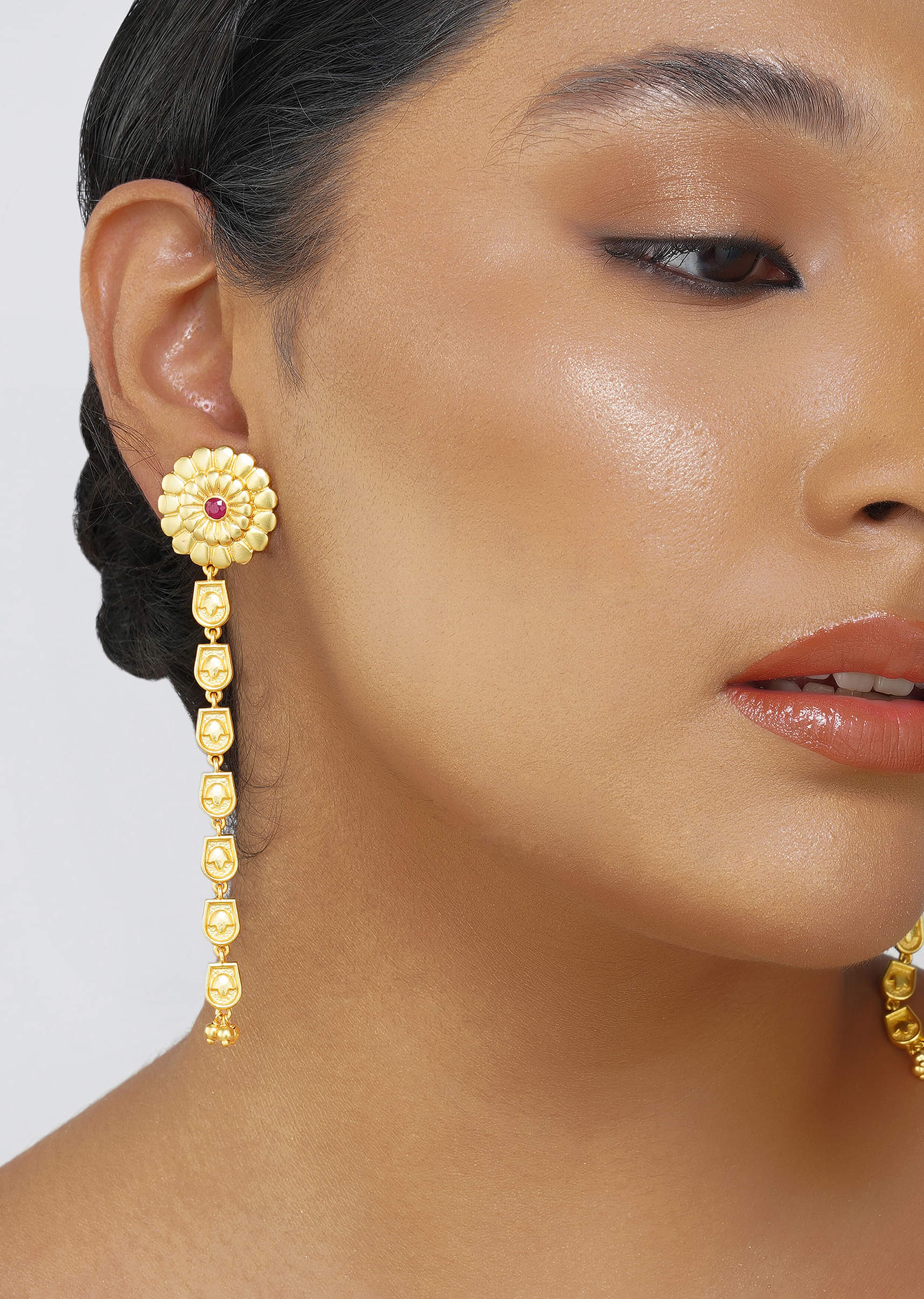 12244-antique-gold-floral-legacy-statement-earrings-with-chain-detailing-1.jpg Antique Gold Floral Legacy Statement Earrings With Chain Detailing