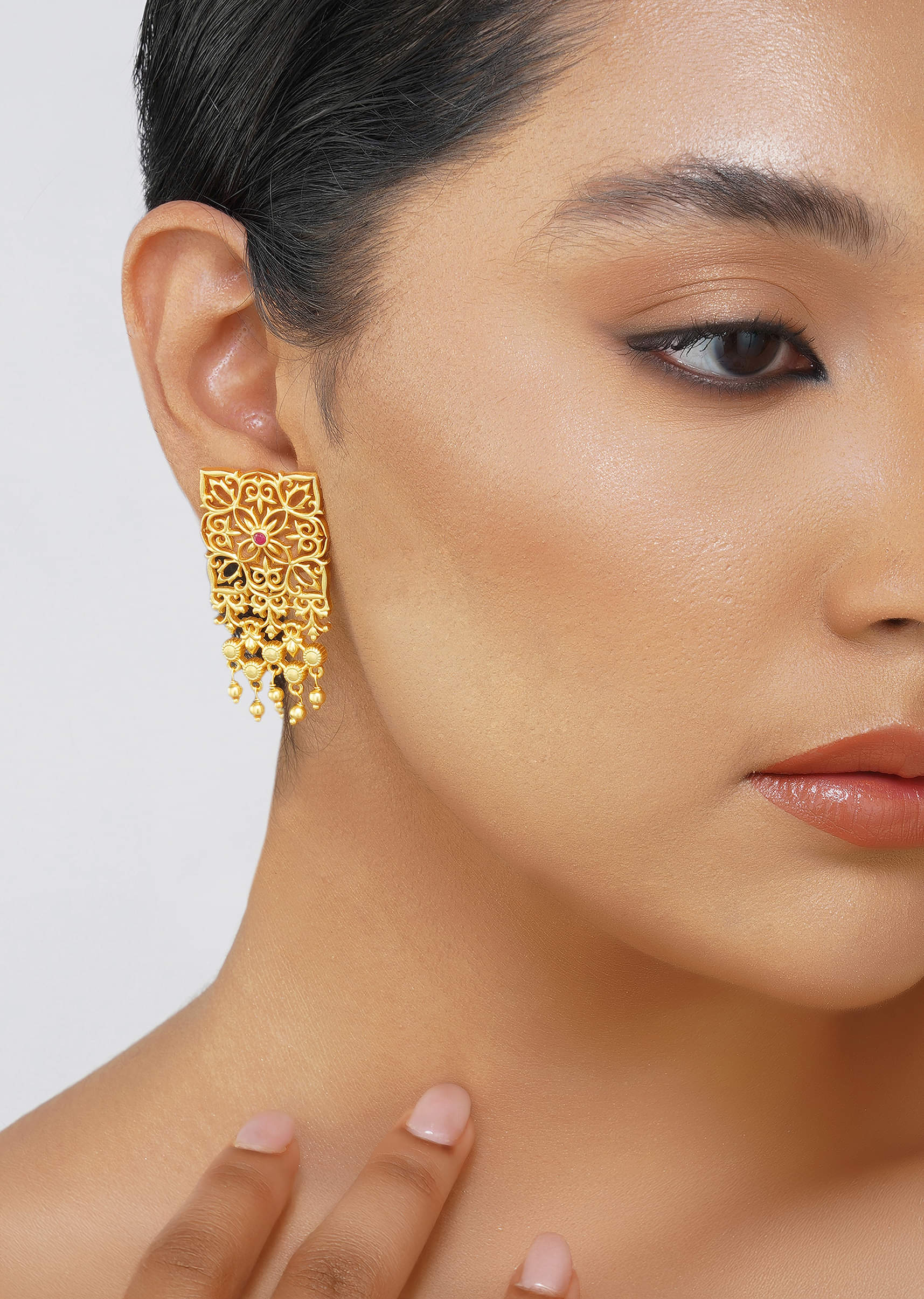 12246-antique-gold-eternal-enigma-stud-earrings-with-zircon-accents-1.jpg Antique Gold Eternal Enigma Stud Earrings With Zircon Accents
