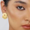 12247-antique-gold-floral-stud-earrings-with-red-zircon-detailing-1.jpg Antique Gold Floral Stud Earrings With Red Zircon Detailing