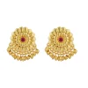 12247-antique-gold-floral-stud-earrings-with-red-zircon-detailing-2.webp Antique Gold Floral Stud Earrings With Red Zircon Detailing