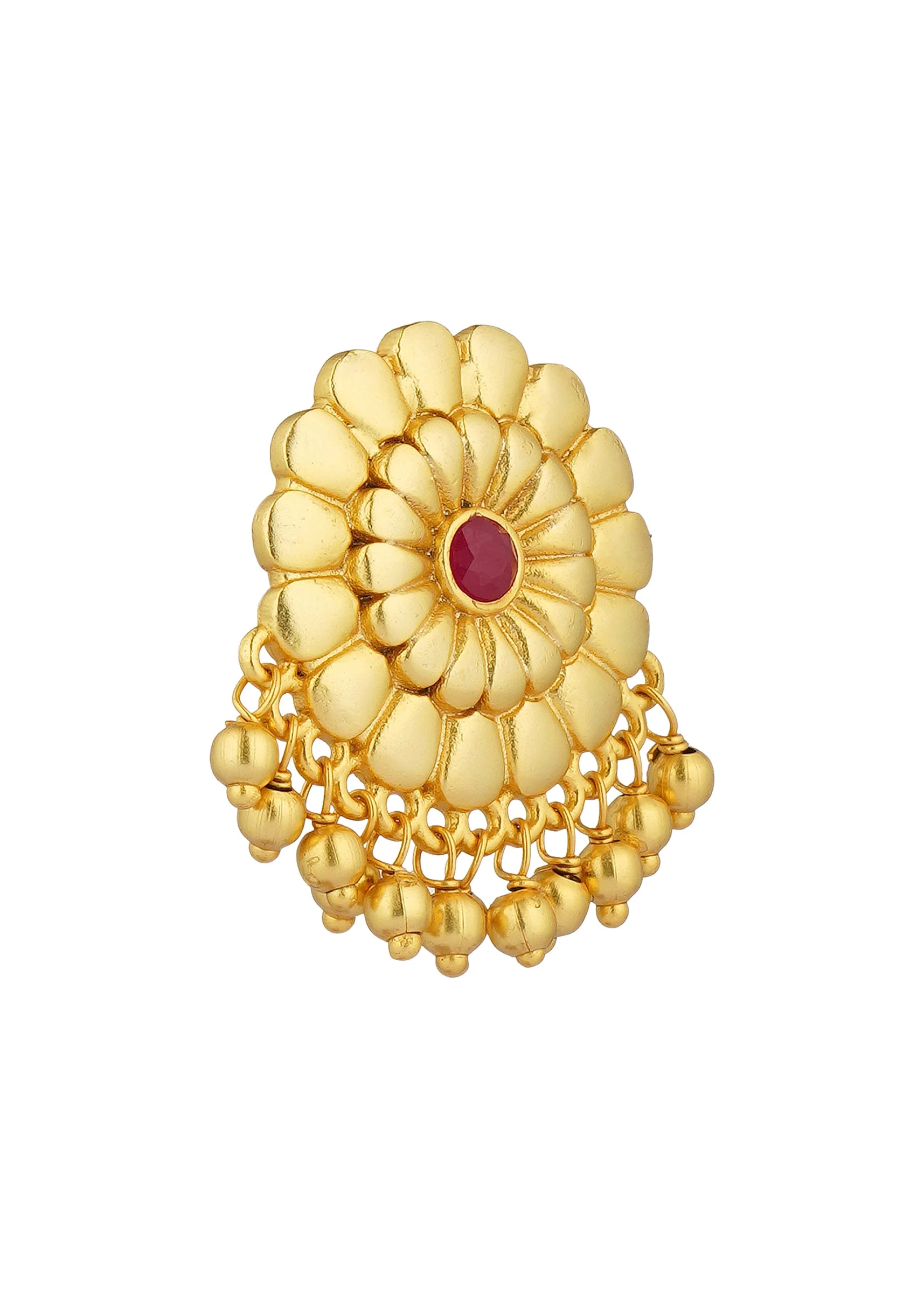 12247-antique-gold-floral-stud-earrings-with-red-zircon-detailing-3.webp Antique Gold Floral Stud Earrings With Red Zircon Detailing