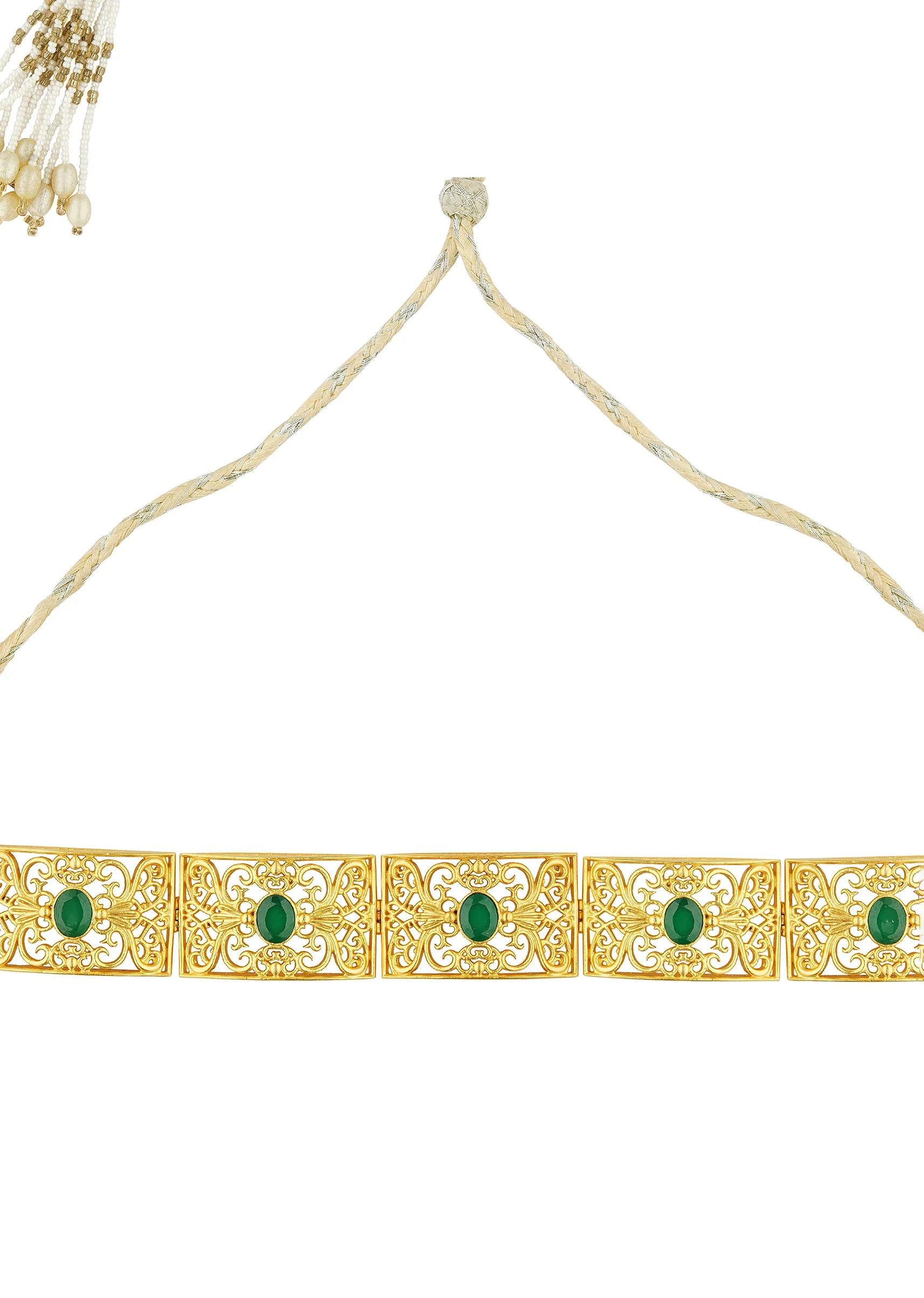 12248-antique-gold-choker-necklace-with-green-zircon-stones-2.webp Antique Gold Choker Necklace With Green Zircon Stones