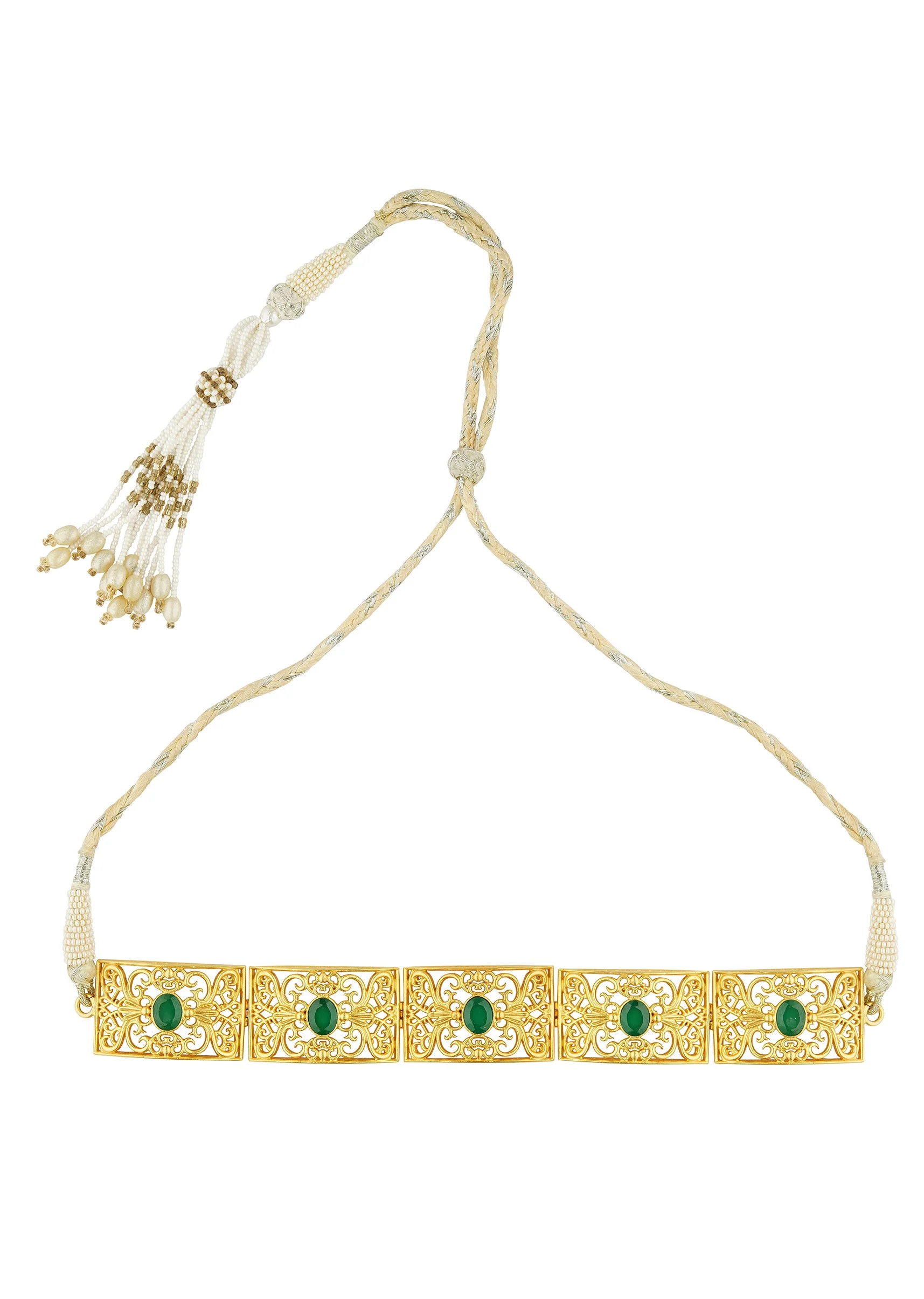 12248-antique-gold-choker-necklace-with-green-zircon-stones-3.webp Antique Gold Choker Necklace With Green Zircon Stones