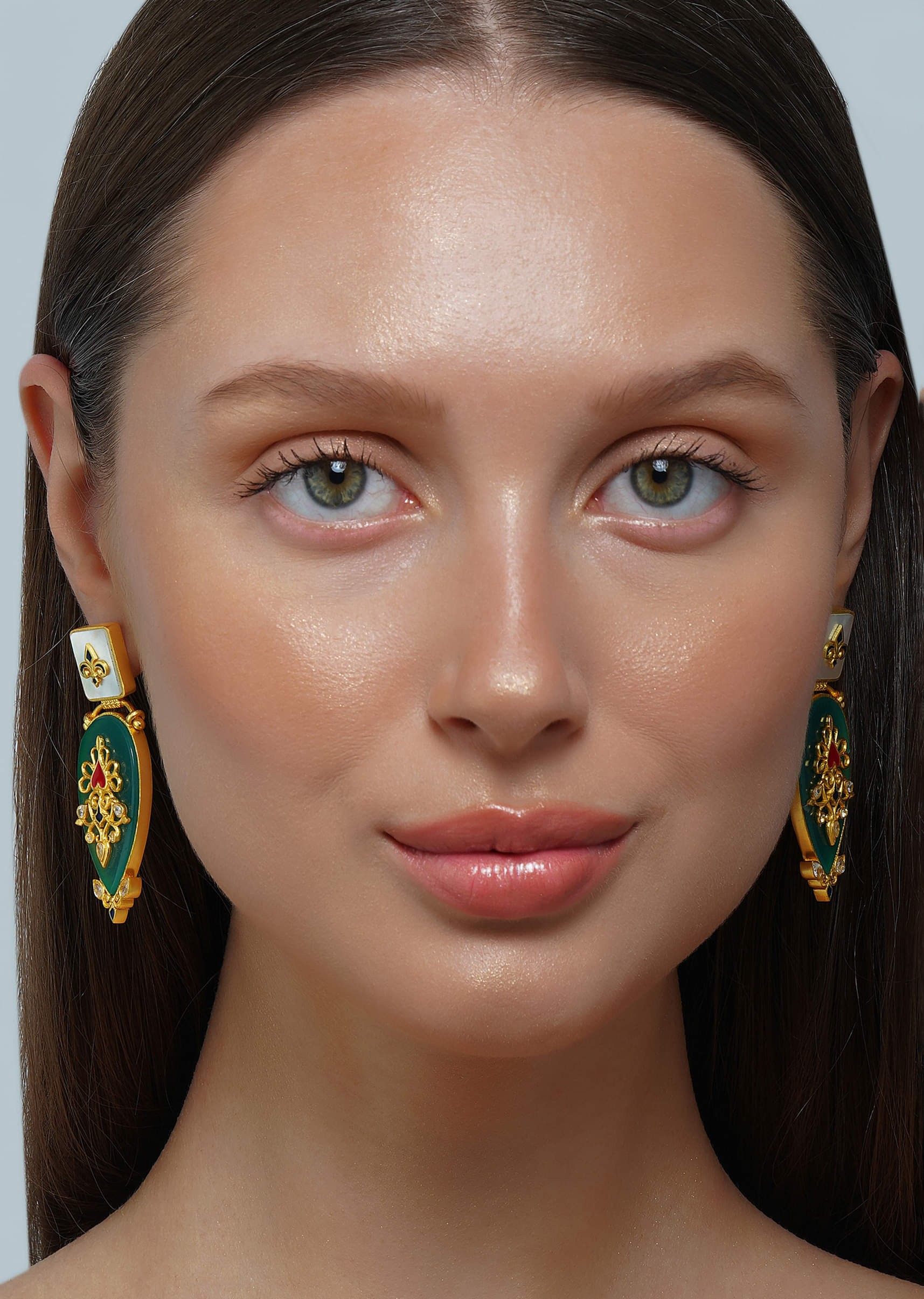 12249-antique-gold-green-onyx-statement-earrings-2.jpg Antique Gold Green Onyx Statement Earrings