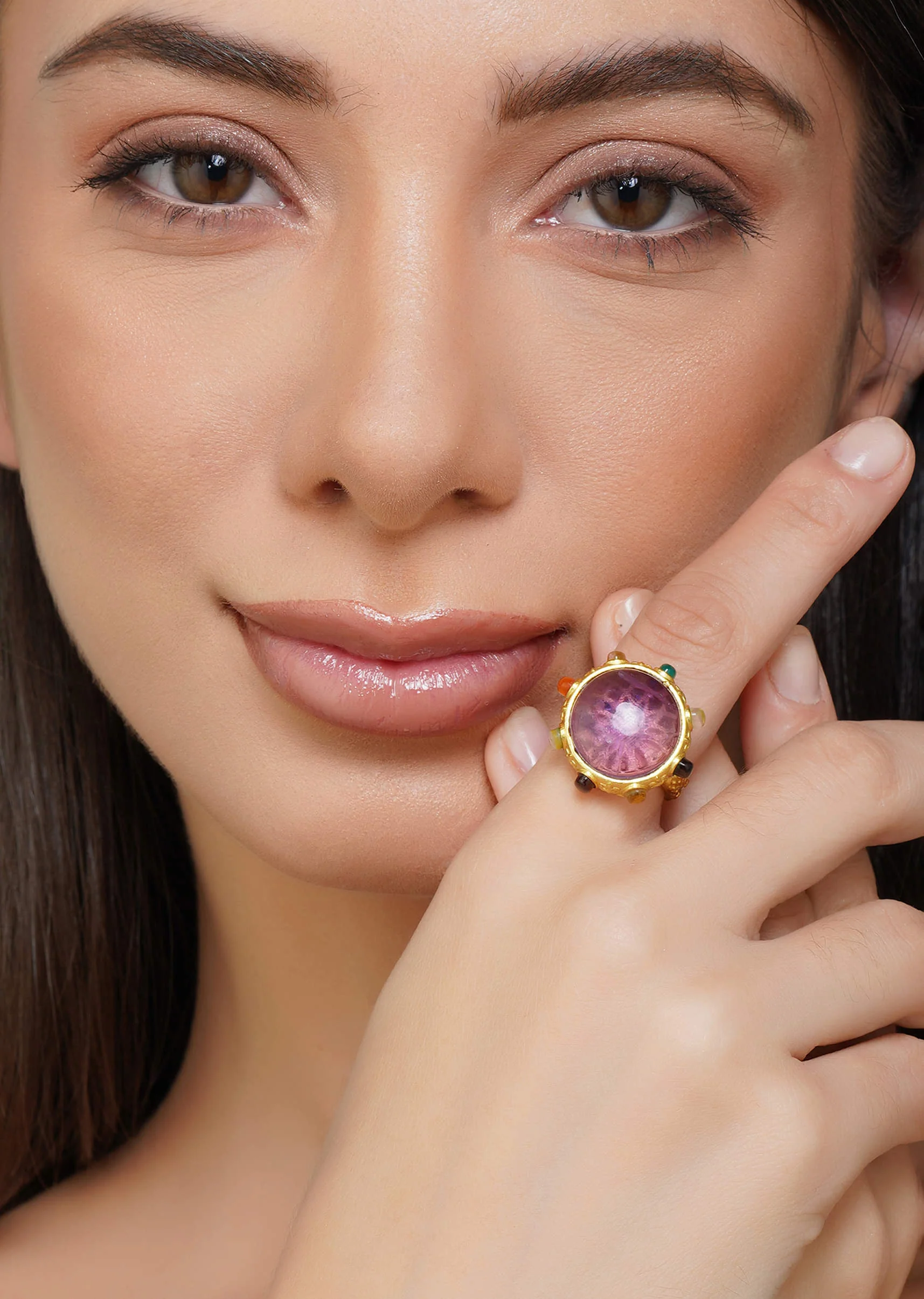 12250-gold-navratna-ring-with-purple-stone-accent-1.webp Gold Navratna Ring With Purple Stone Accent