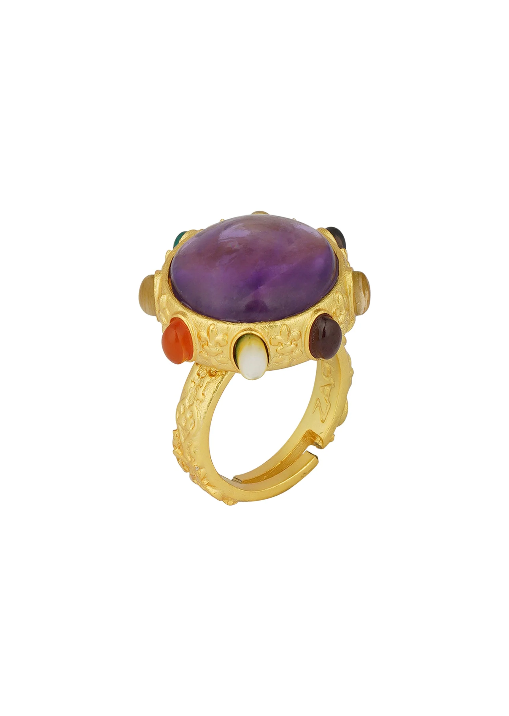 12250-gold-navratna-ring-with-purple-stone-accent-3.webp Gold Navratna Ring With Purple Stone Accent