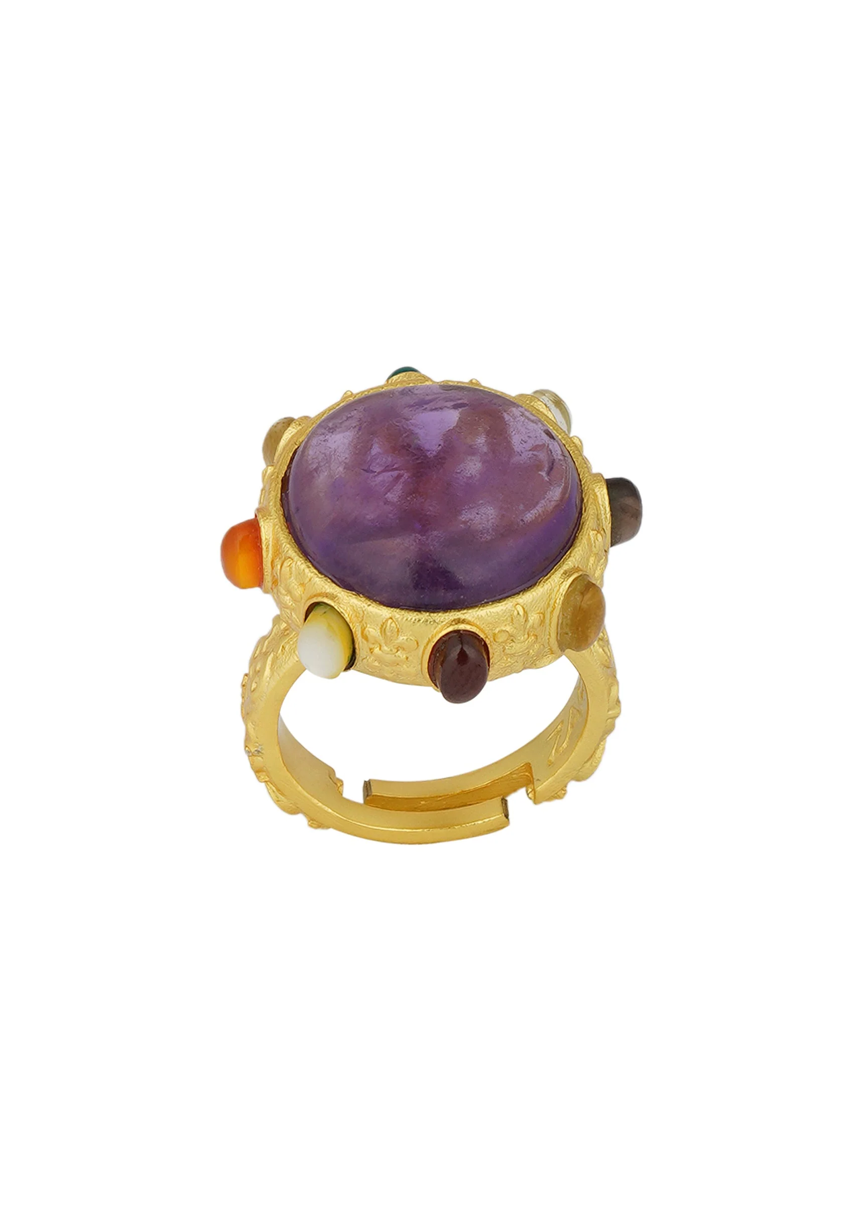 12250-gold-navratna-ring-with-purple-stone-accent-4.webp Gold Navratna Ring With Purple Stone Accent