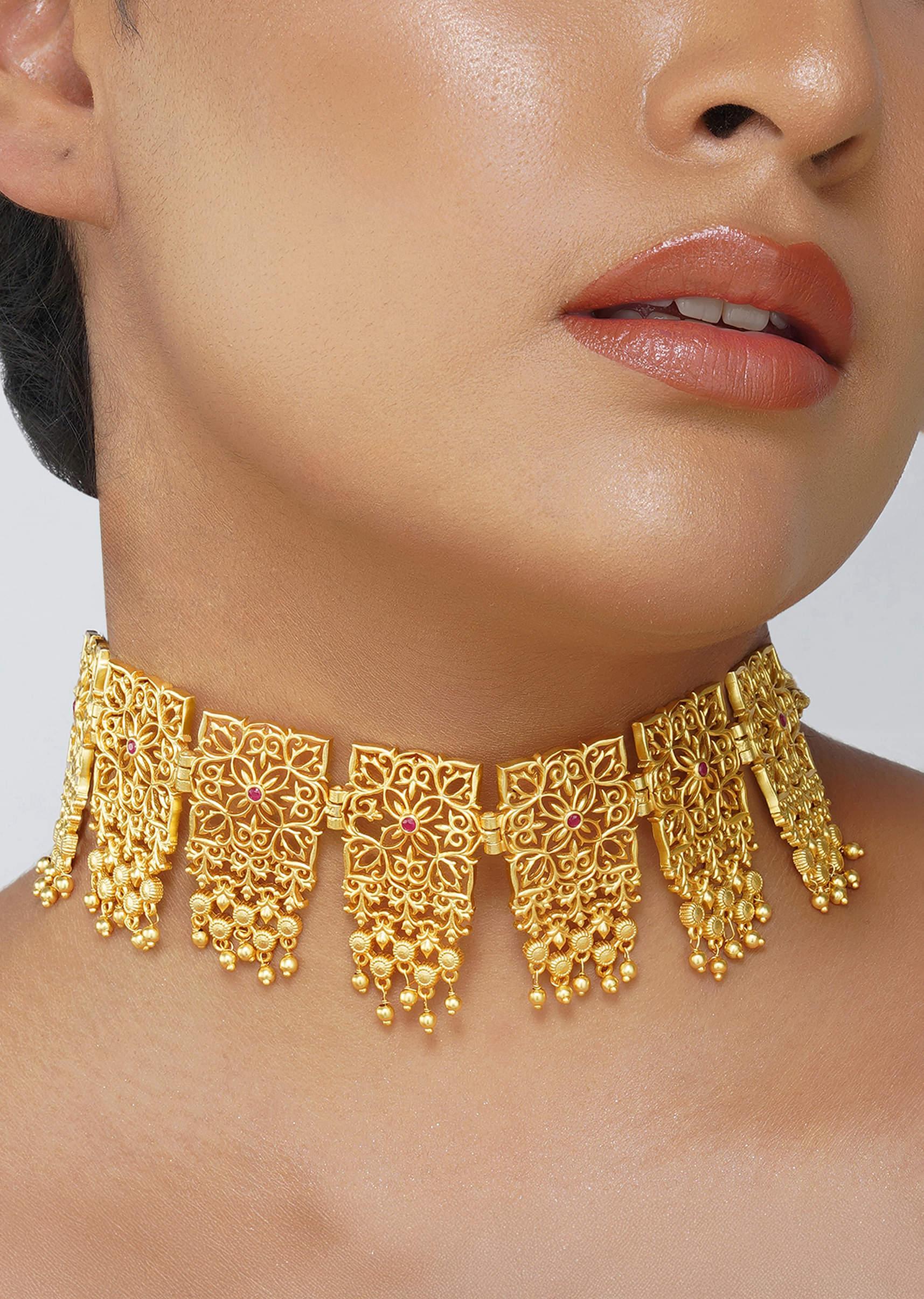 12251-antique-gold-mix-metal-zircon-choker-necklace-1.jpg Antique Gold Mix Metal Zircon Choker Necklace