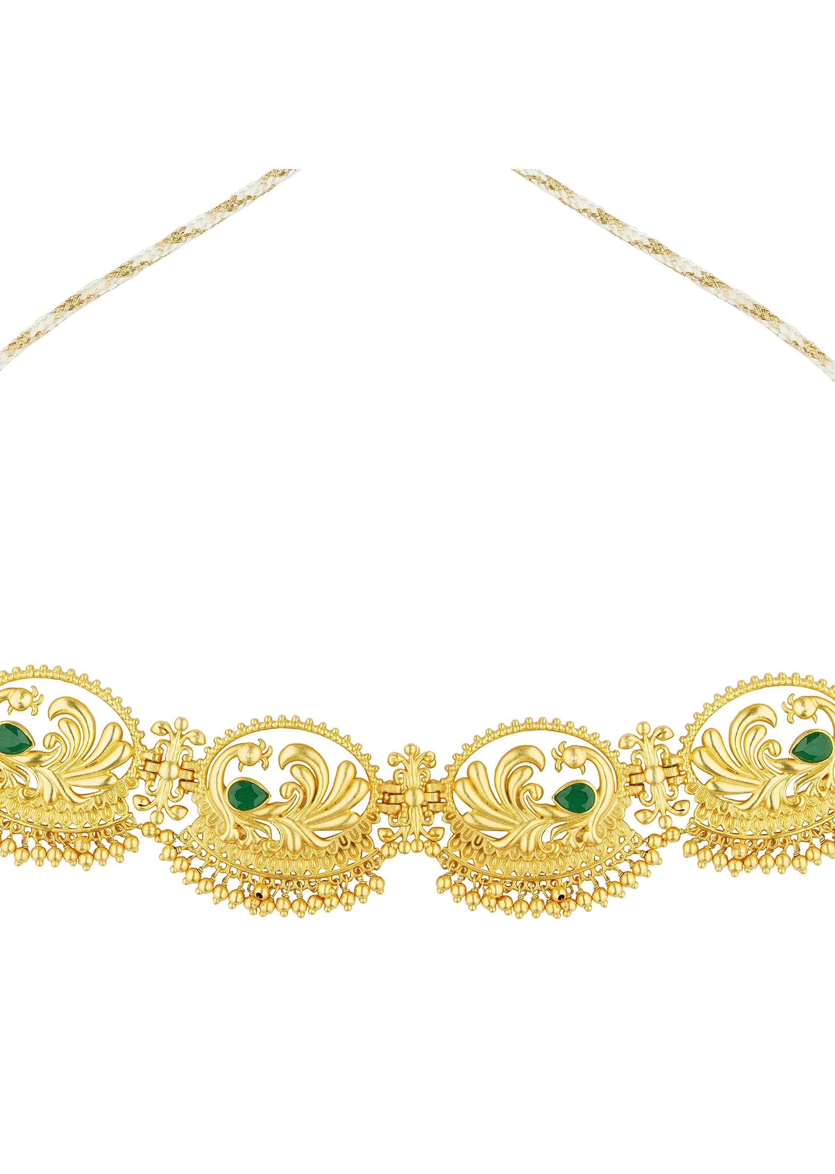 12256-antique-gold-mix-metal-choker-necklace-with-green-accents-2.webp Antique Gold Mix Metal Choker Necklace With Green Accents