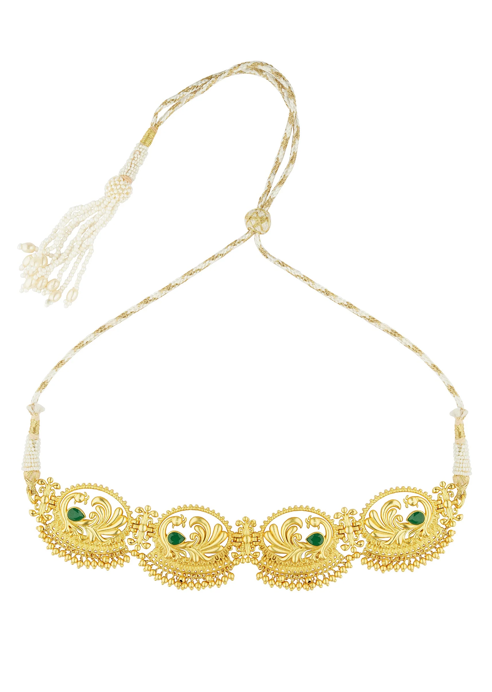 12256-antique-gold-mix-metal-choker-necklace-with-green-accents-3.webp Antique Gold Mix Metal Choker Necklace With Green Accents