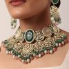 12258-green-kundan-choker-set-with-carved-stones-and-pink-beads-1.jpg Green Kundan Choker Set With Carved Stones And Pink Beads