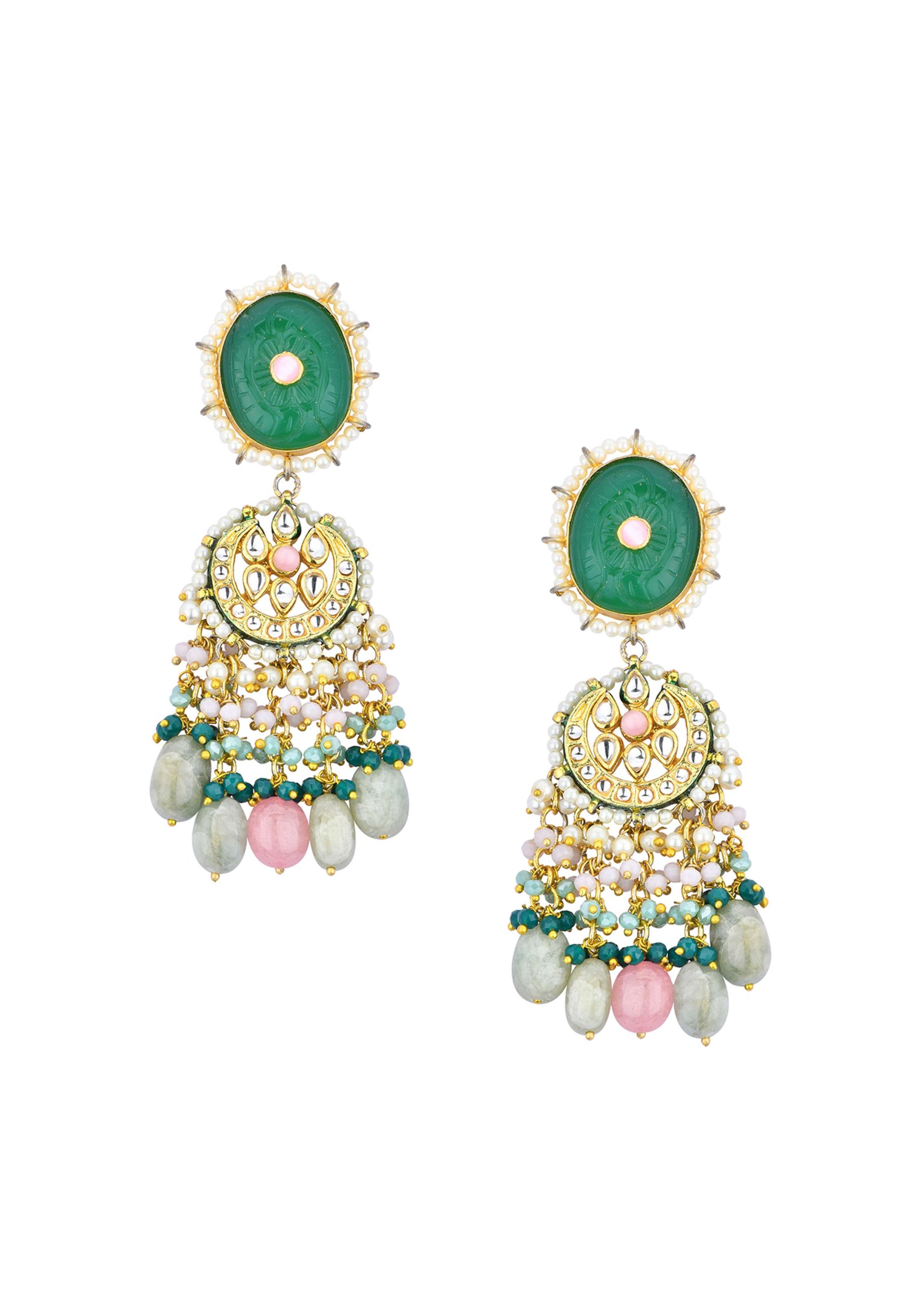 12258-green-kundan-choker-set-with-carved-stones-and-pink-beads-6.jpg Green Kundan Choker Set With Carved Stones And Pink Beads