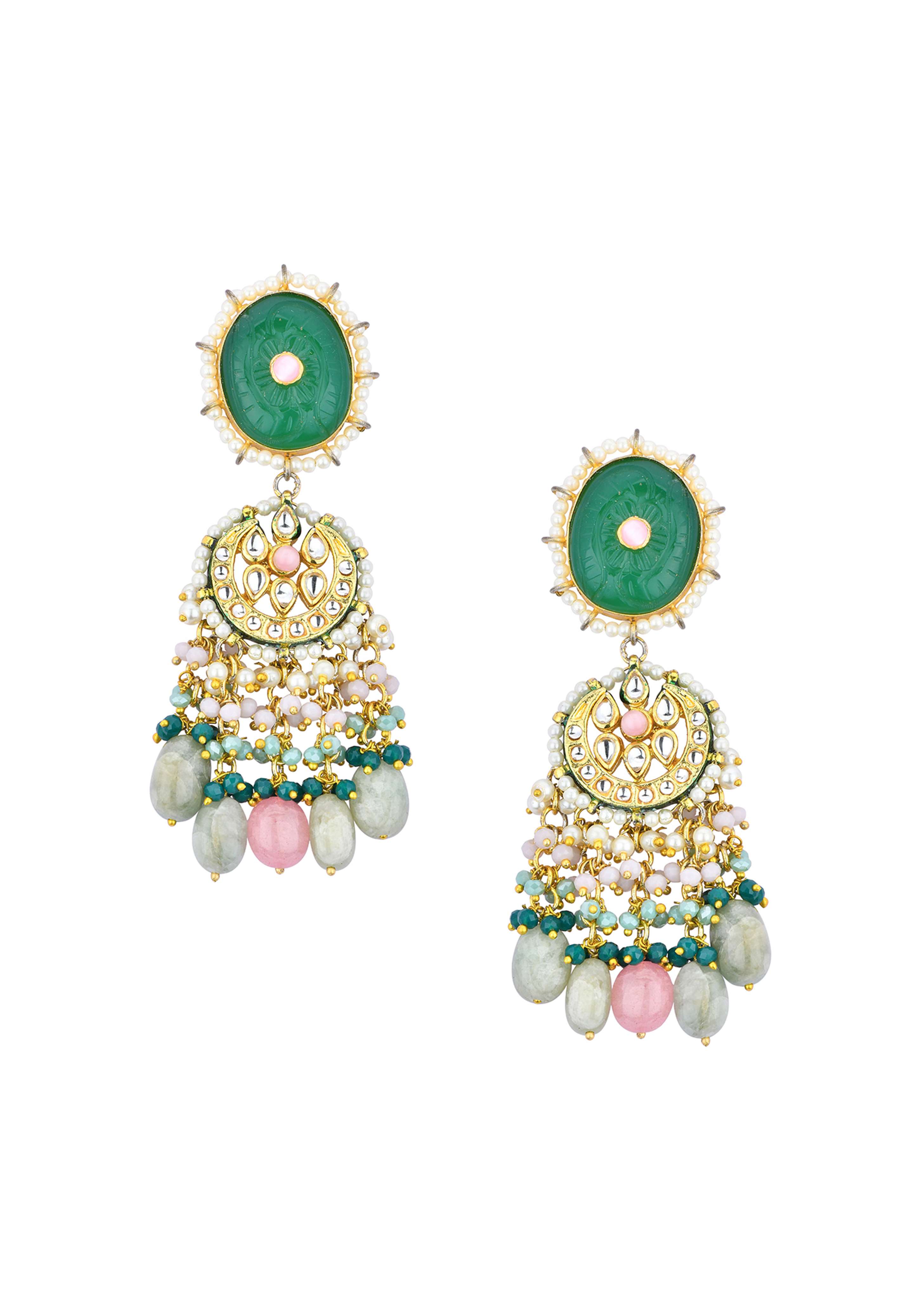 12258-green-kundan-choker-set-with-carved-stones-and-pink-beads-6.jpg Green Kundan Choker Set With Carved Stones And Pink Beads