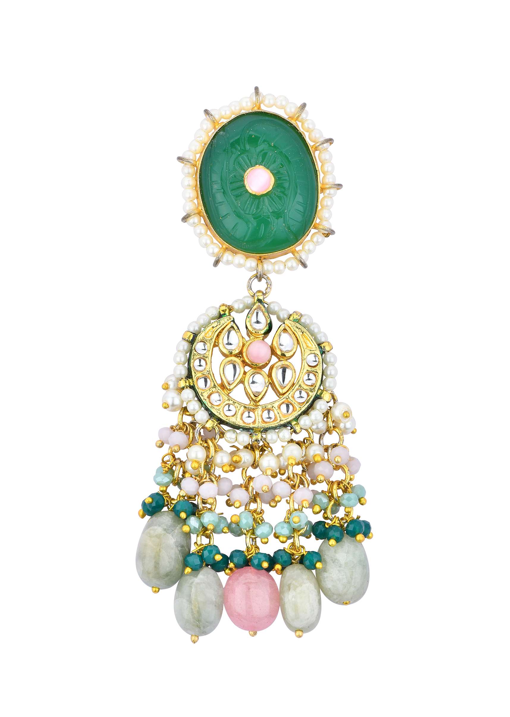12258-green-kundan-choker-set-with-carved-stones-and-pink-beads-7.jpg Green Kundan Choker Set With Carved Stones And Pink Beads
