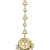 Gold Finish Crescent Mangtikka With Pearl And Green Drops