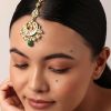 Gold Finish Crescent Mangtikka With Pearl And Green Drops