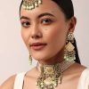 12261-pink-kundan-choker-set-with-green-bead-drops-1.jpg Pink Kundan Choker Set With Green Bead Drops