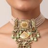 12261-pink-kundan-choker-set-with-green-bead-drops-2.jpg Pink Kundan Choker Set With Green Bead Drops